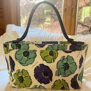 Canvas Kate Spade green, purple and blue flowers on a cream background.